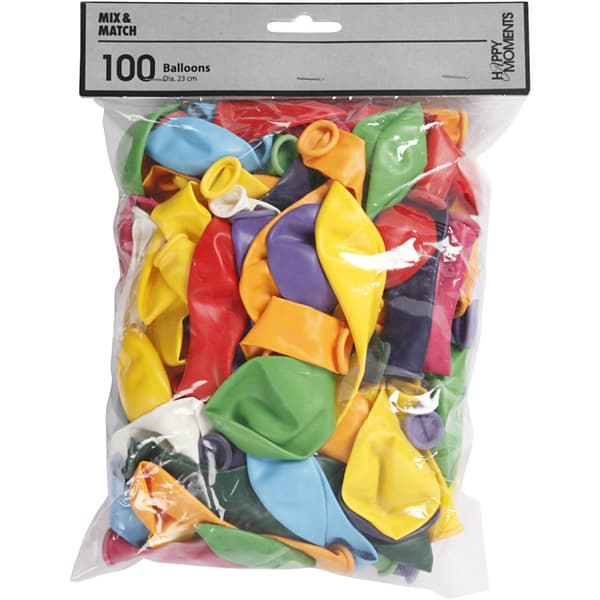 Ballonger 23 cm - Mixade färger - Runda - 100 mixade