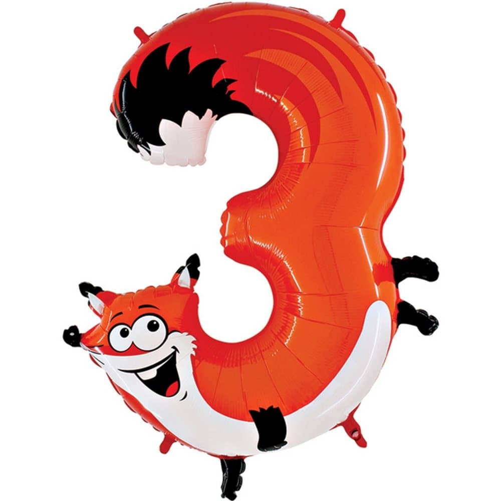 Oaktree 40 Inch Number Three Fox Zooloon Birthday Balloon