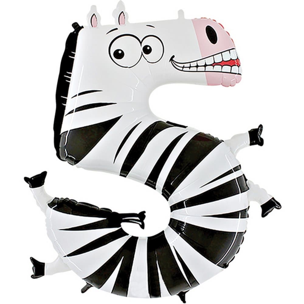 Oaktree 40 Inch Number Five Zebra Zooloon Birthday Balloon