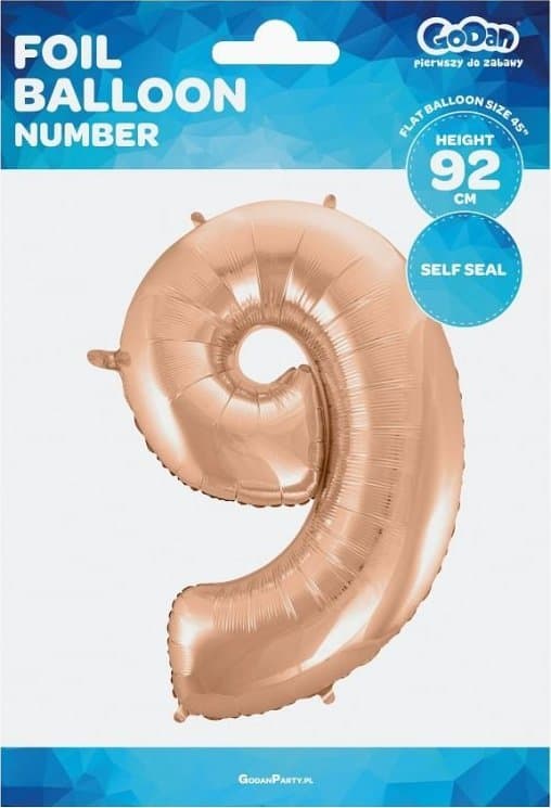 GoDan folieballong "9" rosa-gull 92cm