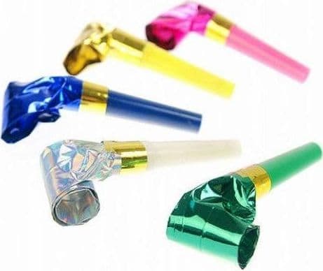PartyDeco GWI6-000, Partyvisselpipa, Blå, Guld, Grön, Lila, Röd, Silver, Födelsedag, 110 mm, 165 mm, 6 styck
