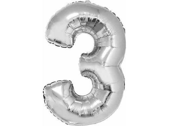 GoDan folieballong nummer "3" silver 85cm (FG-C85S3)