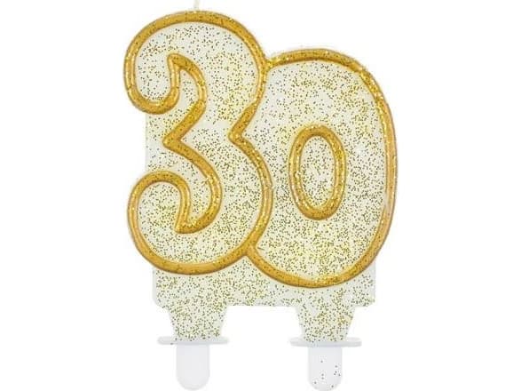 GoDan Candle for the 30th with glitter and a golden border - 1 pc universal