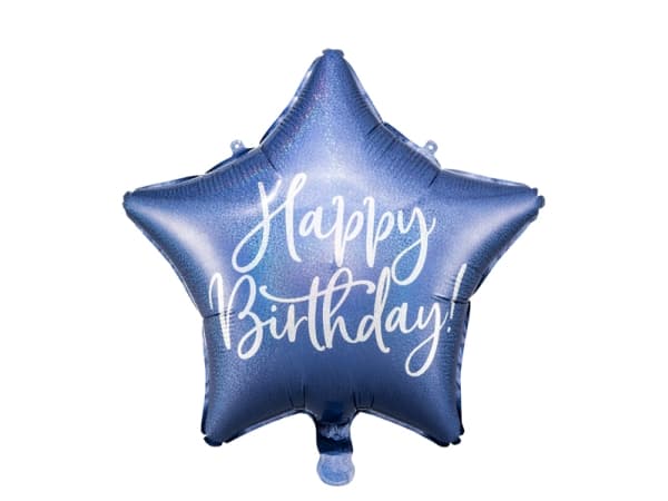 PartyDeco FB93-074-KARTON, Marinblå, Star, Folie, Födelsedag, Engelska, 40 cm