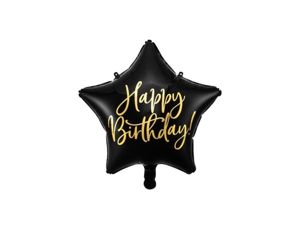 PartyDeco FB93-010-KARTON, Sort, Gull, Star, Folie, Bursdag, Engelsk, 40 cm