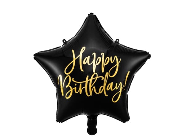PartyDeco FB93-010-KARTON, Sort, Gull, Star, Folie, Bursdag, Engelsk, 40 cm