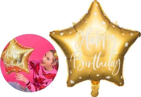 PartyDeco FB93-019-KARTON, Kulta, Star, Kalvo, Syntymäpäivä, Englanti, 40 cm