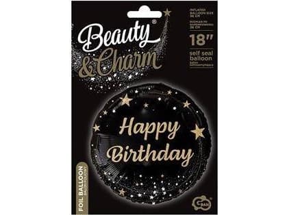 GoDan Balon foliowy Happy Birthday, czarny, 18"