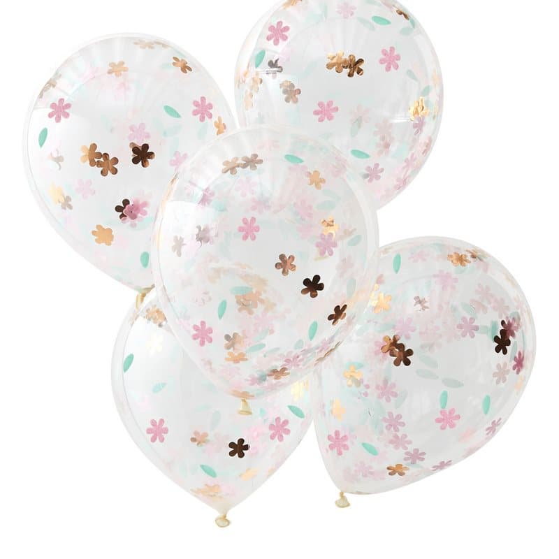 Konfettiballong Blommig, 5-pack