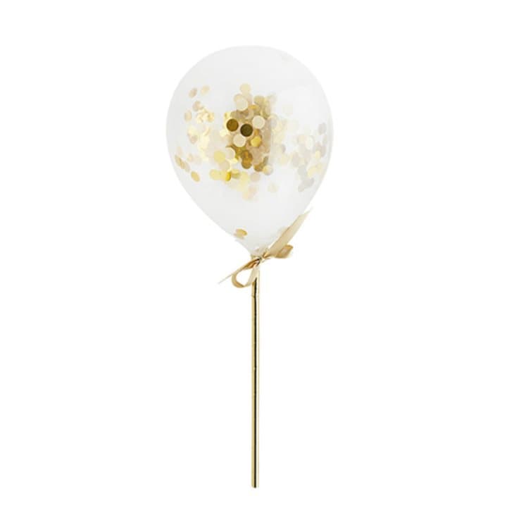 Konfettiballonger mini på pinne Guld, 5-pack