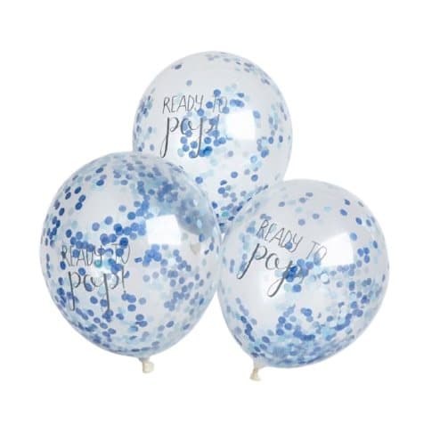 Konfettiballonger blå "ready to pop", 5-pack