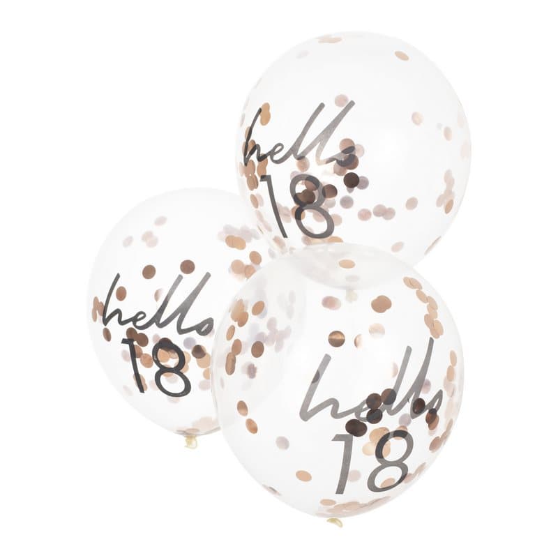 Konfettiballong "hello 18" Roséguld, 5-pack