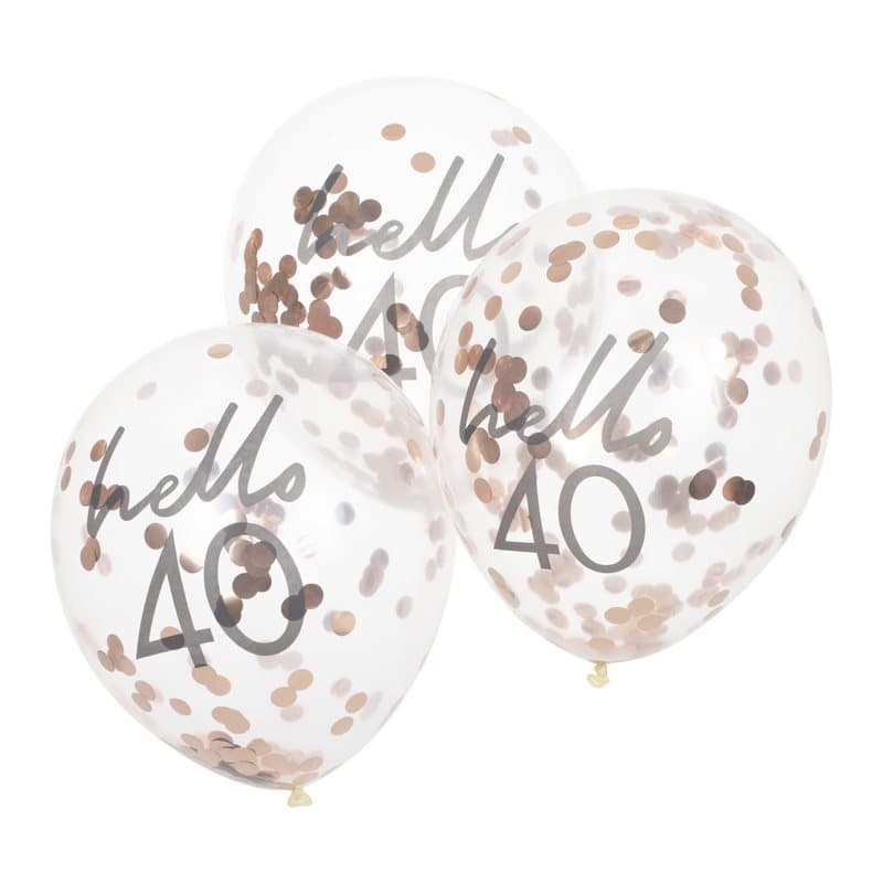 Konfettiballong "hello 40" Roséguld, 5-pack