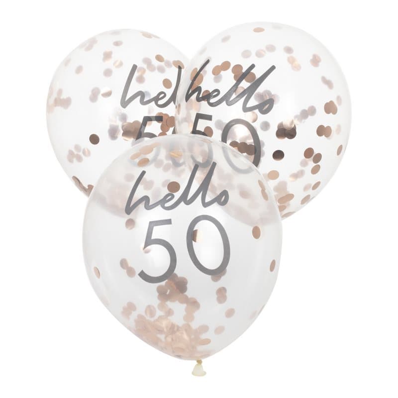 Konfettiballong "hello 50" Roséguld, 5-pack