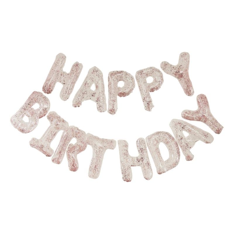 Konfettiballong girlang "HAPPY BIRTHDAY" Roséguld