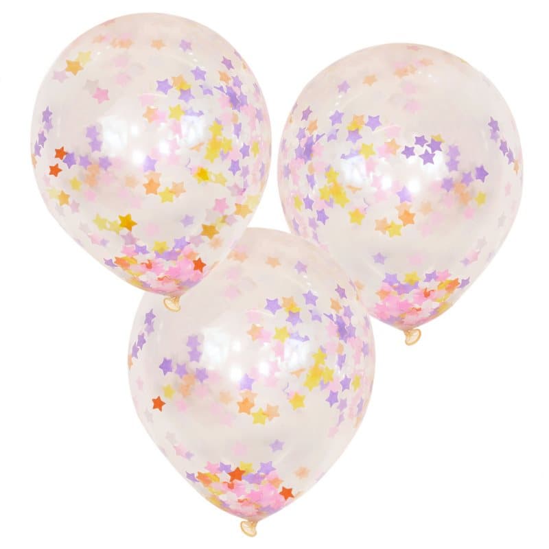 Konfettiballonger rosa/lila/gul, 5-pack