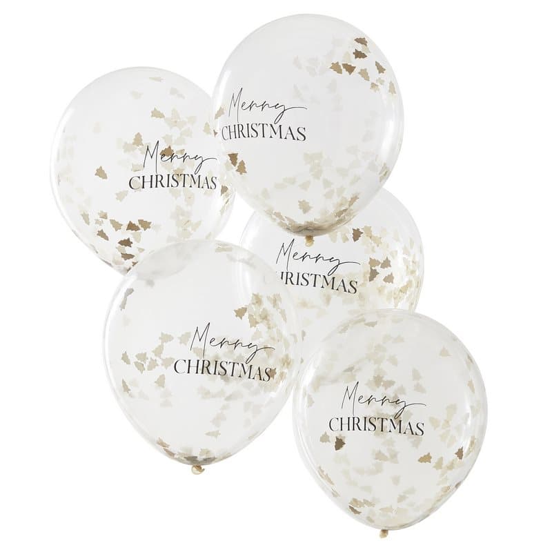 Konfettiballonger "Merry Christmans" guld, 5-pack