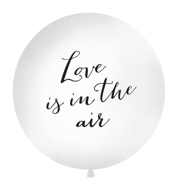 Ballong "Love is in the air" svart text, 1 m.