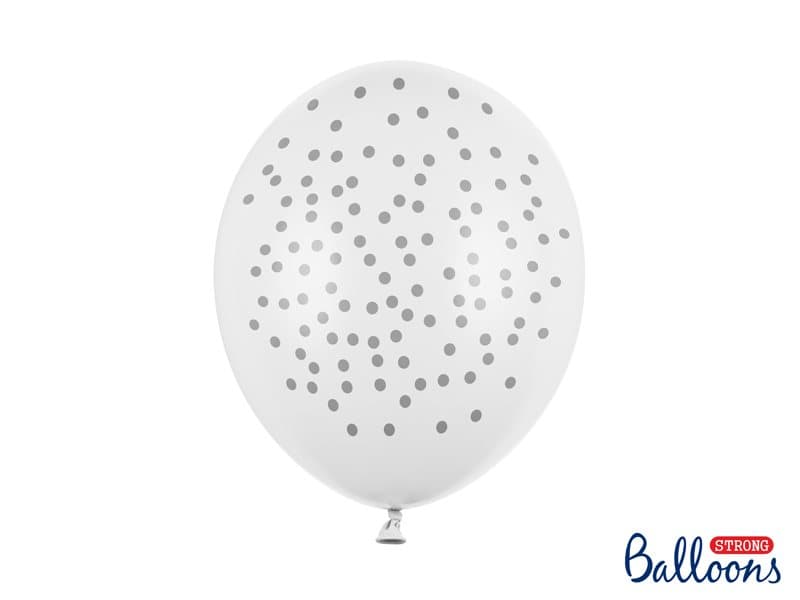 Ballong vit med guld prickar, 6-pack
