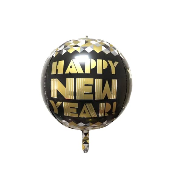 Realmax Runt nytt år 4D-ballong Black/Gold 22in