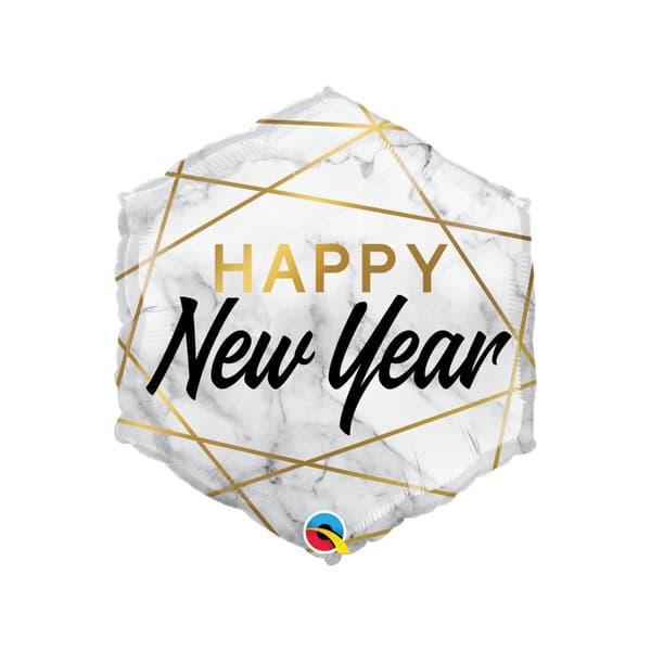 Qualatex Marble Hexagon New Year Foil Balloon
