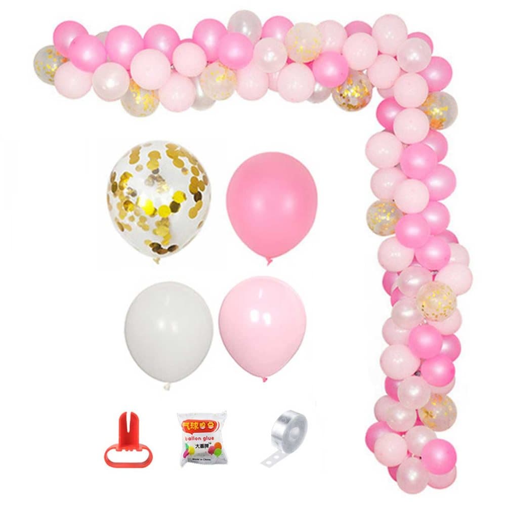 Ballongbåge Rosa Vit - Komplett Ballonggirlang 5m