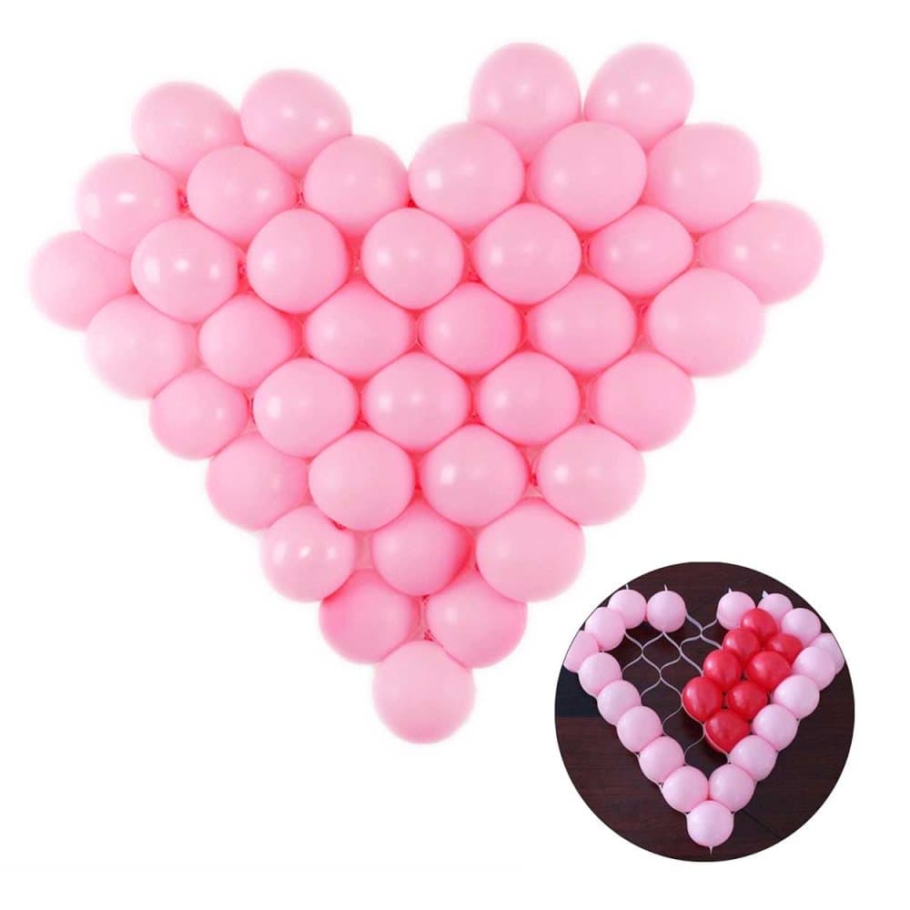 Rosa Ballonghjärta - Ballongnät Hjärtformad med Rosa Ballonger