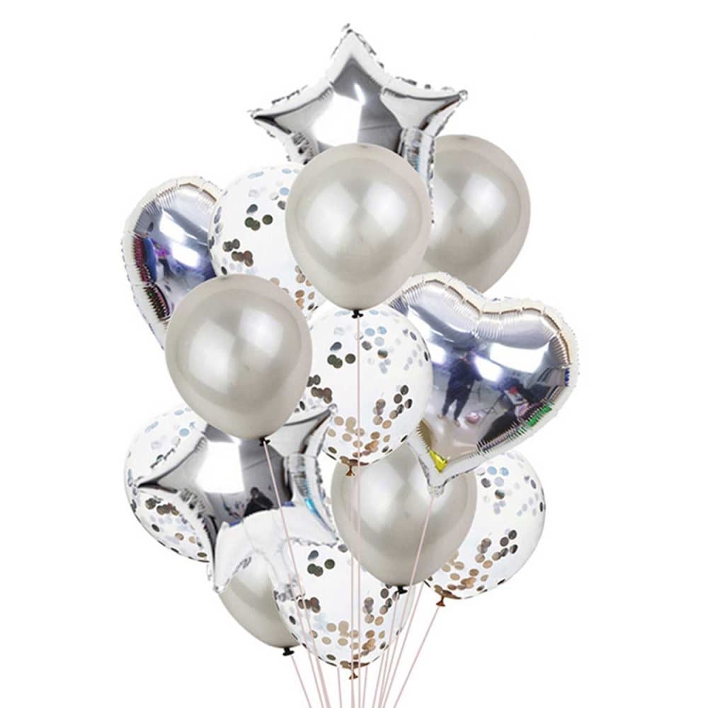 Silver Ballong Hjärta Stjärna Folieballonger Konfettiballonger