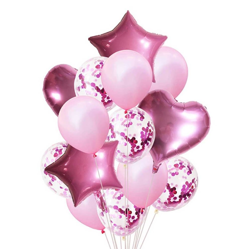 Rosa Ballong Hjärta Stjärna Folieballonger Konfettiballonger