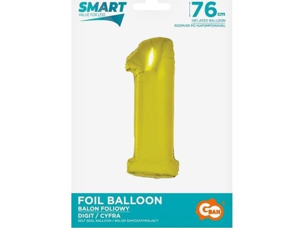 GoDan folio ilmapallo numero 1 kultainen Smart 76cm