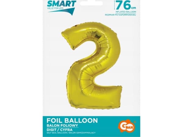 GoDan folio ilmapallo numero 2 kultainen Smart 76cm