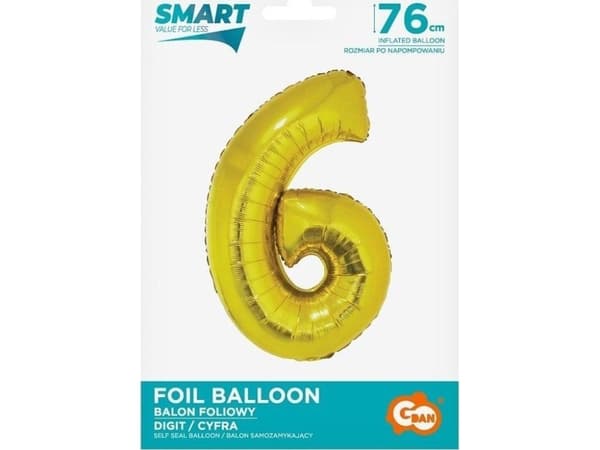 GoDan Folieballong nummer 6 gull Smart 76cm