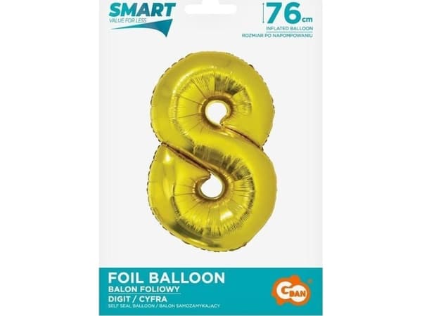 GoDan folio ilmapallo numero 8 kultainen Smart 76cm