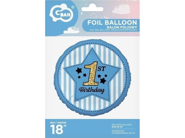 GoDan 1. bursdag folieballong, blå 45 cm