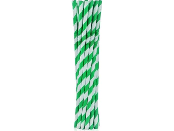 GoDan Rör sugrör pap. brutna gröna ränder 20cm 12st