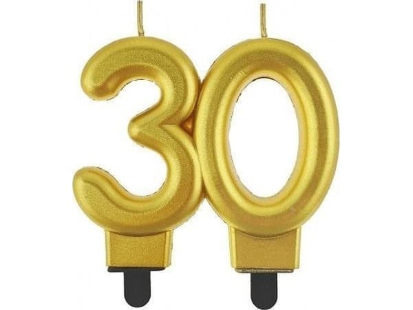 GoDan ljus nummer 30 Beauty&Charm metalliskt guld 8cm