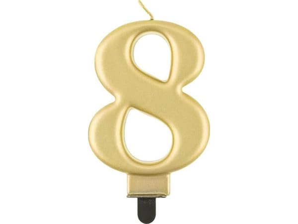 GoDan ljus nummer 8 Beauty&amp;Charm metalliskt guld 8cm
