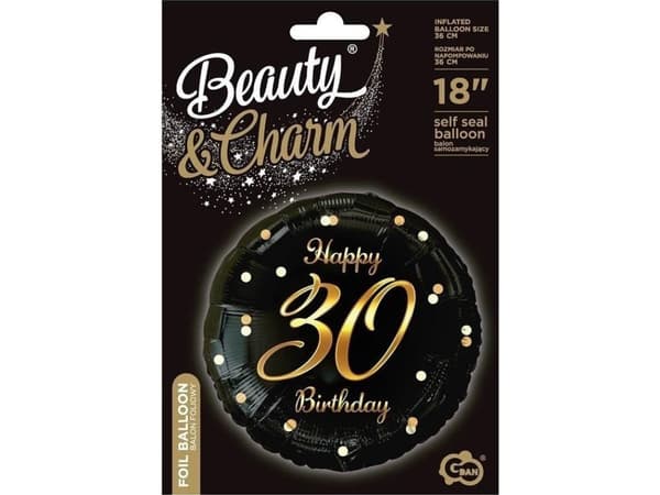 GoDan B&C Happy 30 Birthday folieballong, svart og gull
