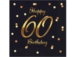 GoDan Serwetki Happy 60 Birthday svart 33x33cm 20szt
