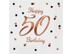 GoDan B&C Happy 50 Birthday servietter hvite 33x33 20 stk.