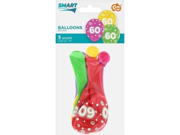 GoDan ilmapallot numero 60 syntymäpäivä 30cm 5kpl