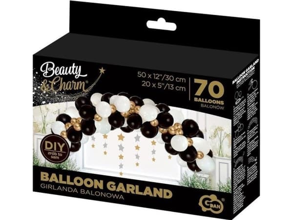 GoDan B&C ballongkrans hvit, gull og sort 70 stk