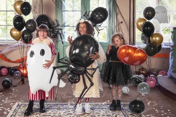 PartyDeco FB117, Leksaksballong, Folie, Svart, Guld, Monokromatiskt, Halloween, Universal