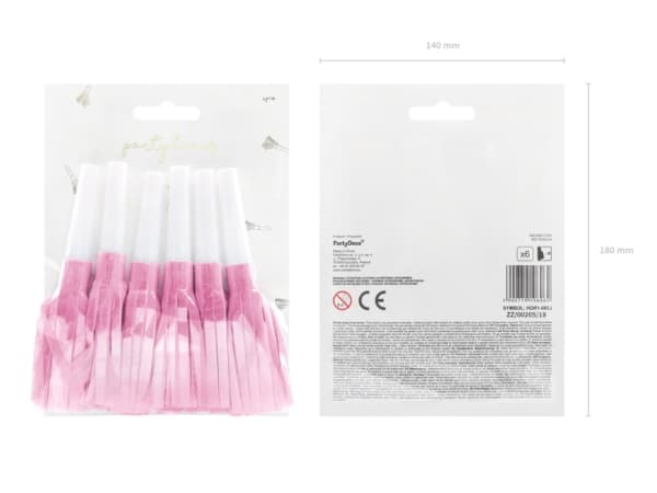 PartyDeco HOR1-081J, Partytuta, Rosa, Vit, 6 styck, Födelsedag, 125 mm, 140 mm
