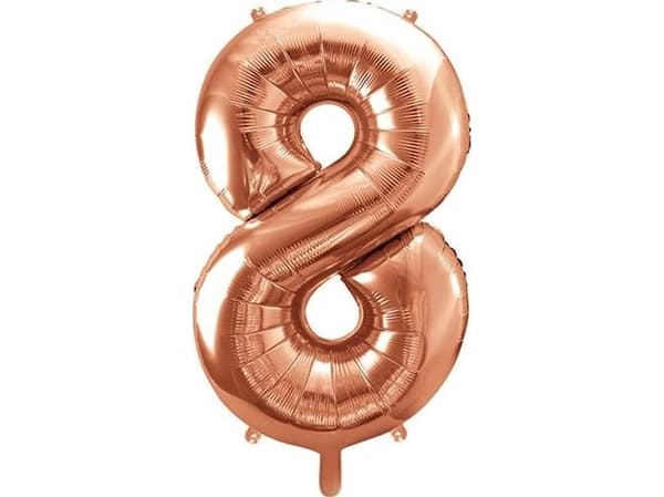 Party Deco Folieballong Nummer "8", 86cm, rosa gull, universal