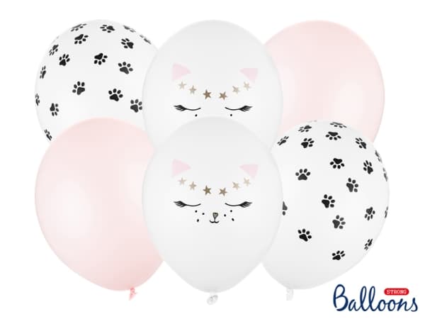 PartyDeco SB14P-306-000-6, Toy balloon, Latex, Svart, Guld, Rosa, Vit, Oval, 30 cm, 6 styck