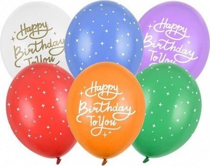 PartyDeco Värilliset koristeelliset lateksi syntymäpäivä ilmapallot 6kpl