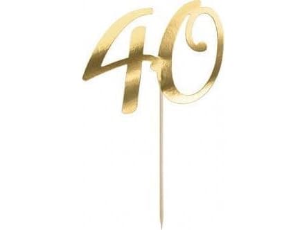 PartyDeco Cake topper "40", guld, 20,5 cm, en størrelse