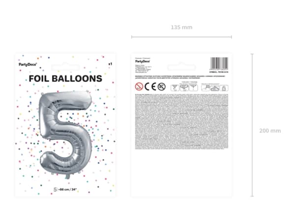 PartyDeco FB1M-5-018, Lekeballong, Folie, Sølv, Monokromatisk, Universell, Universell