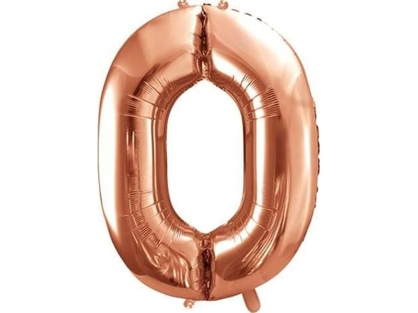 Party Deco Folieballong Nummer "0", 86cm, rosa gull, universal